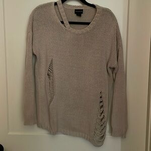 Preowned Central Park West, size M distressed, khaki sweater ,good condition